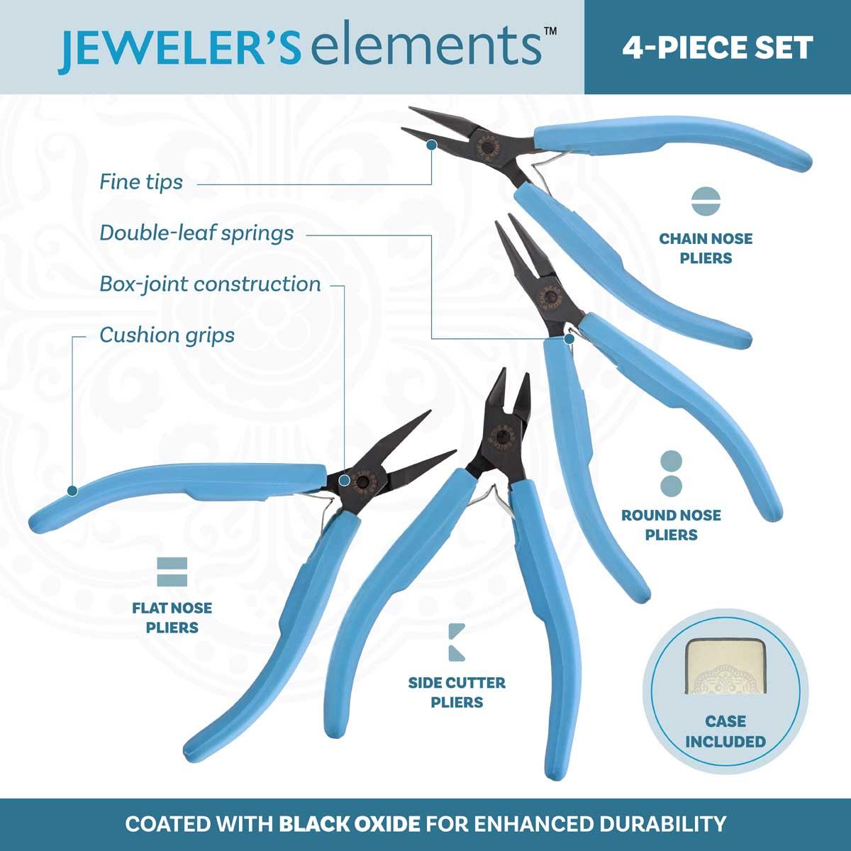 jewelers elements pliers-4pc kit w case chain-round